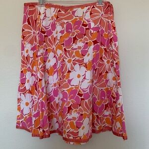 St. John's Bay  Stretch Pink Orange Floral Skirt Size 6 Cotton Cottagecore Light